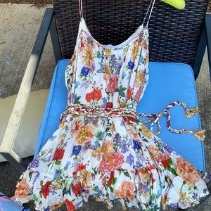 Gorgeous floral butterfly tunic minidress with grecian braided belt sz Small